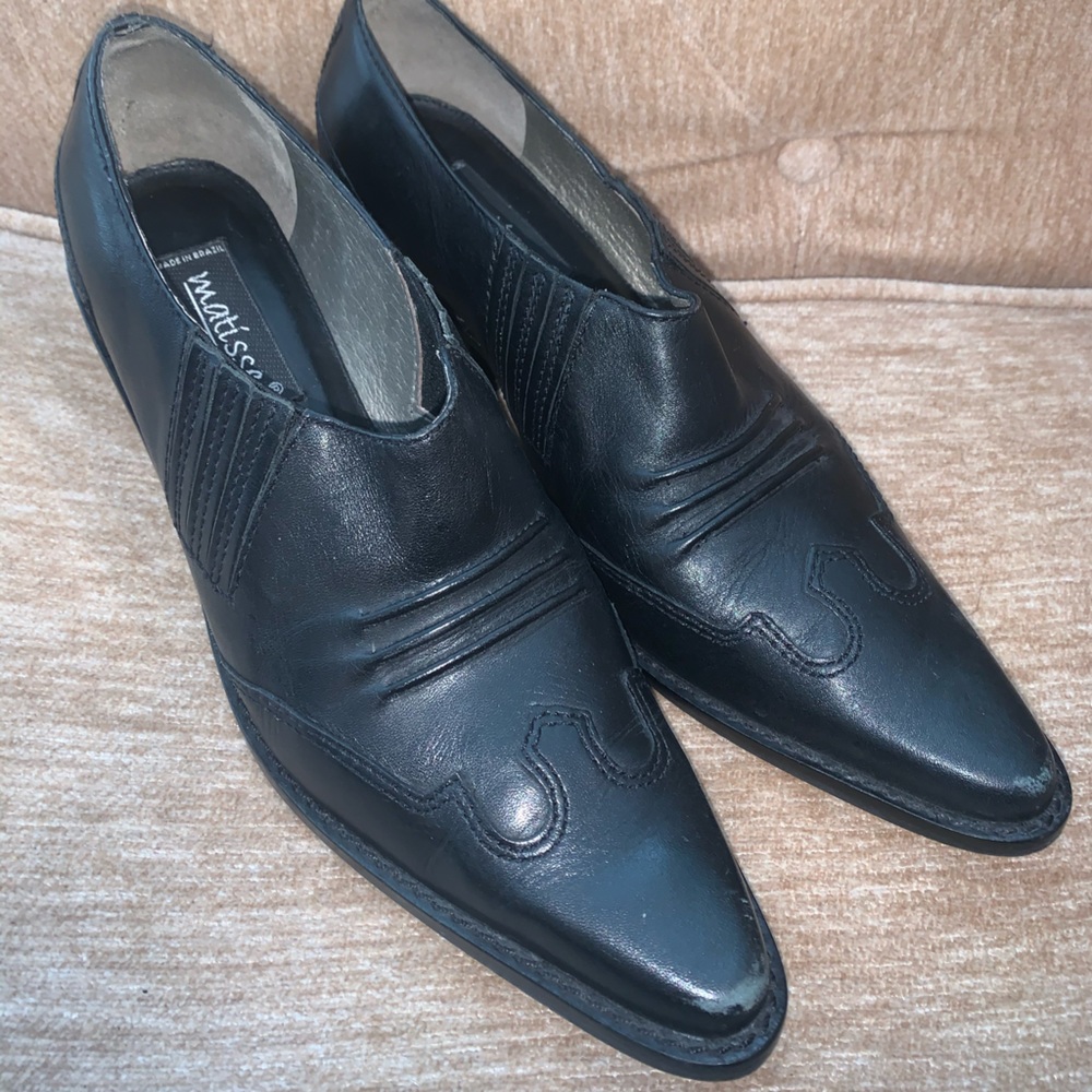 Matisse Western Leather Ankle Black Booties, S 6.5